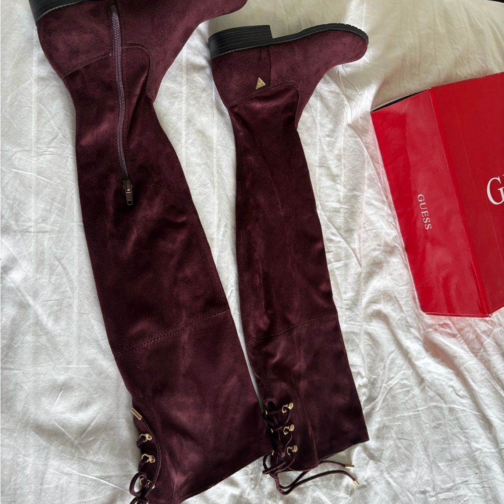 GUESS Over-the-Knee Lace-Up Boots in Burgundy- size 7M